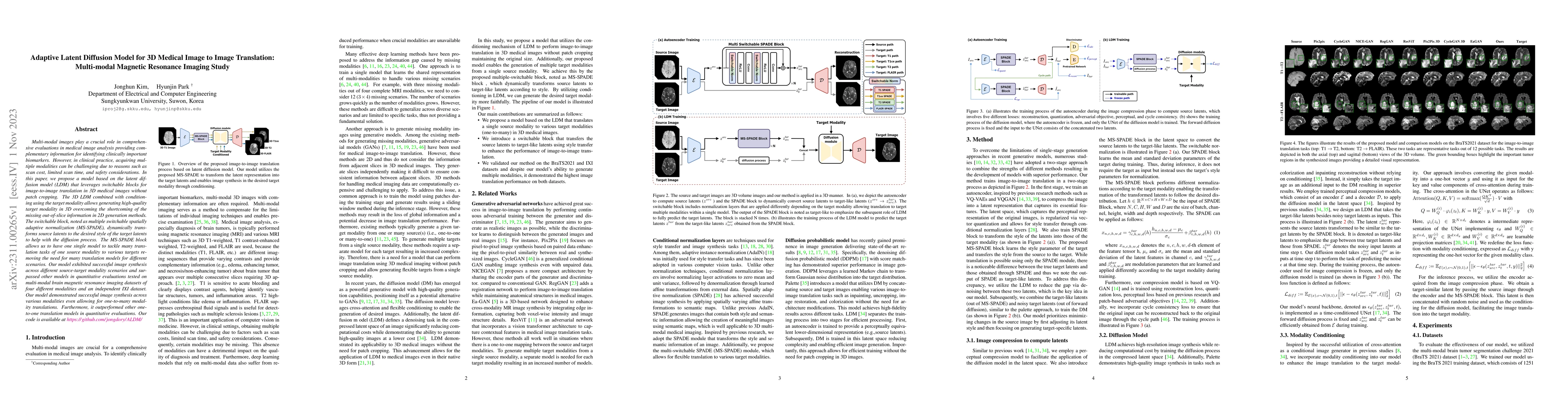 Thumbnail for Adaptive Latent Diffusion Model for 3D Medical Image to Image
  Translation: Multi-modal Magnetic Resonance Imaging Study