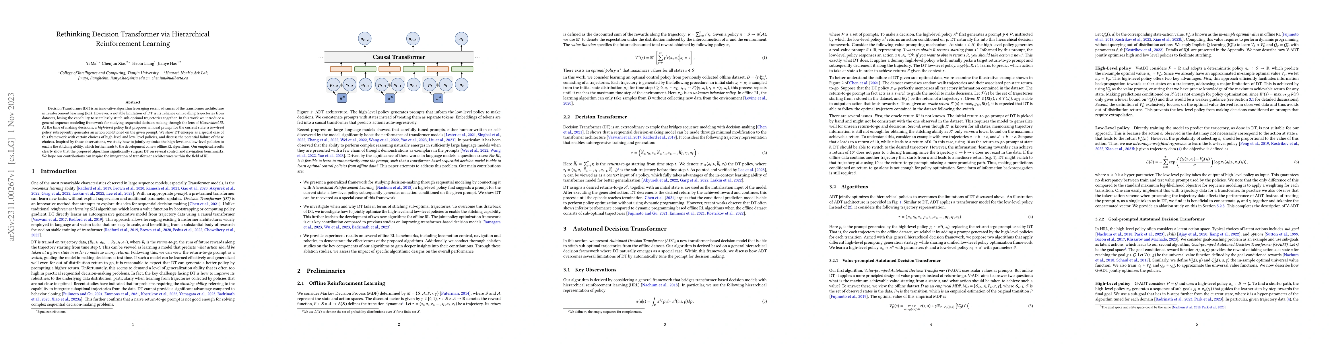 Thumbnail for Rethinking Decision Transformer via Hierarchical Reinforcement Learning