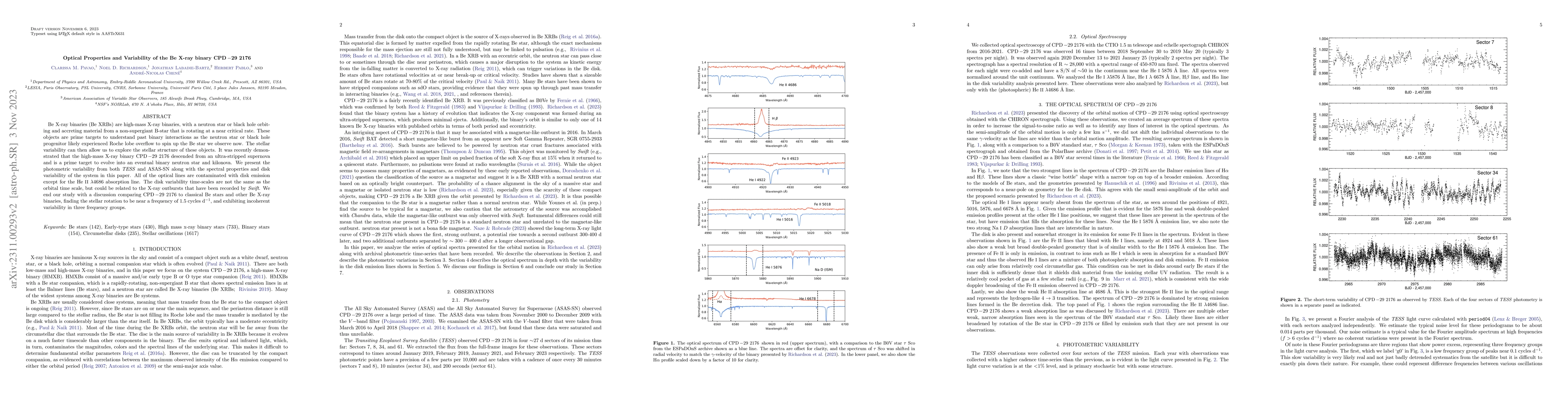 Thumbnail for Optical Properties and Variability of the Be X-ray binary CPD -29 2176