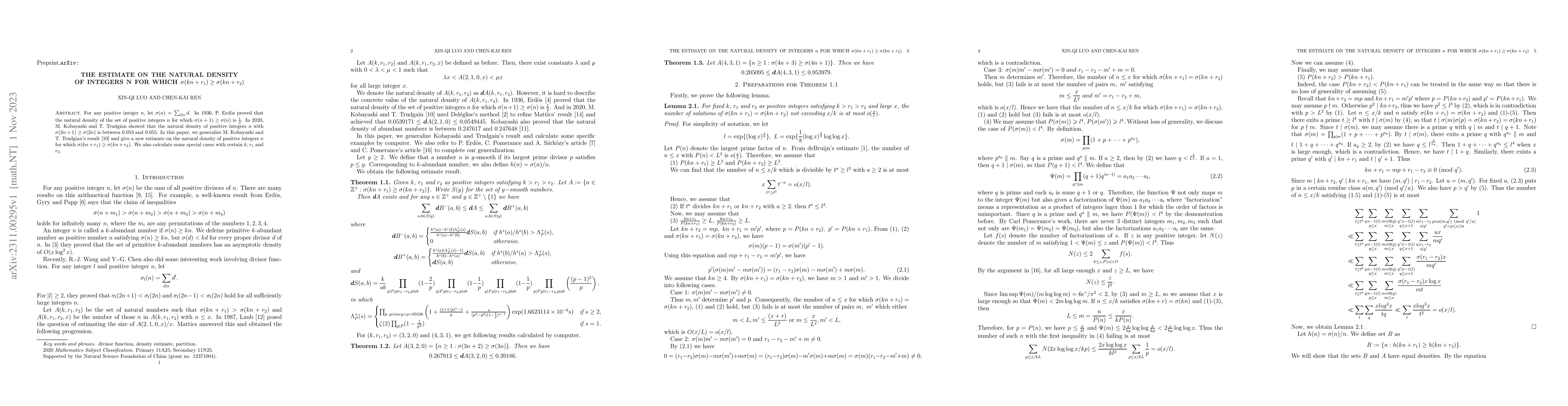 Thumbnail for The estimate on the natural density of integers $n$ for which
  $\sigma(kn+r_1) \geq \sigma(kn+r_2)$