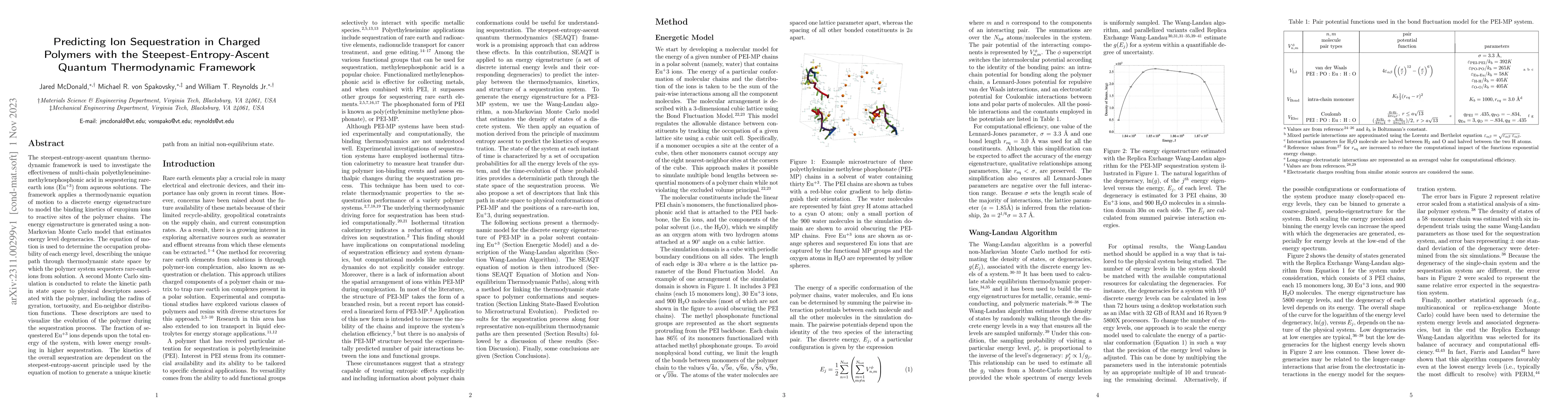 Thumbnail for Predicting Ion Sequestration in Charged Polymers with the
  Steepest-Entropy-Ascent Quantum Thermodynamic Framework