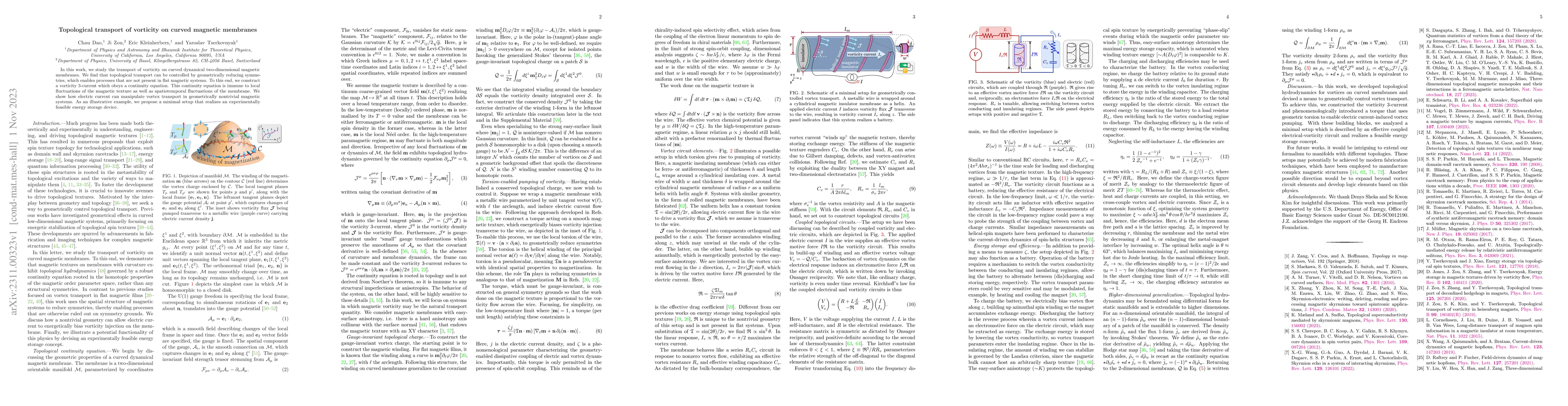 Thumbnail for Topological transport of vorticity on curved magnetic membranes