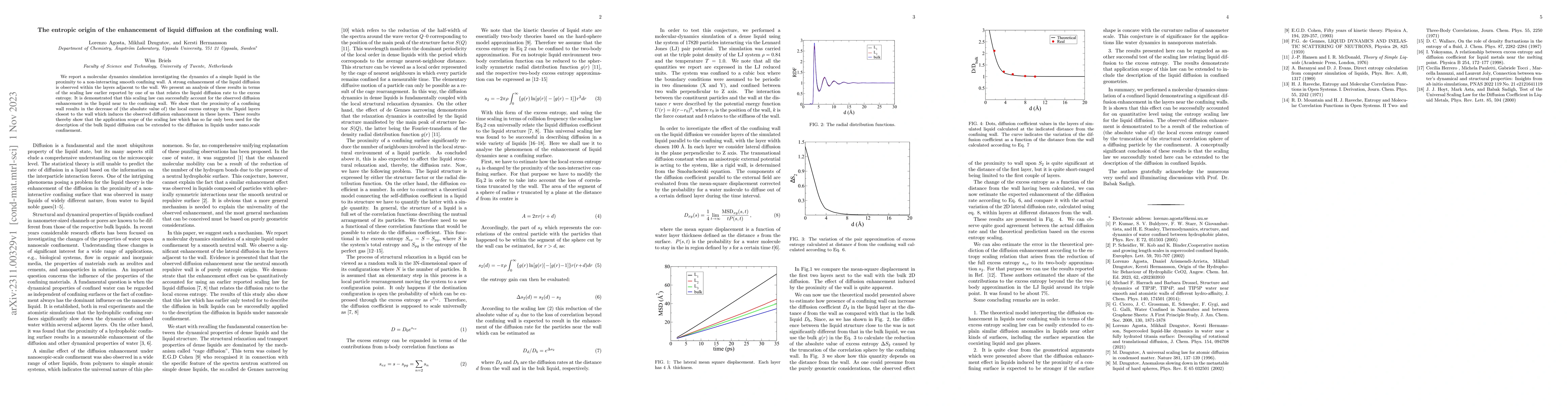 Thumbnail for The entropic origin of the enhancement of liquid diffusion at the
  confining wall