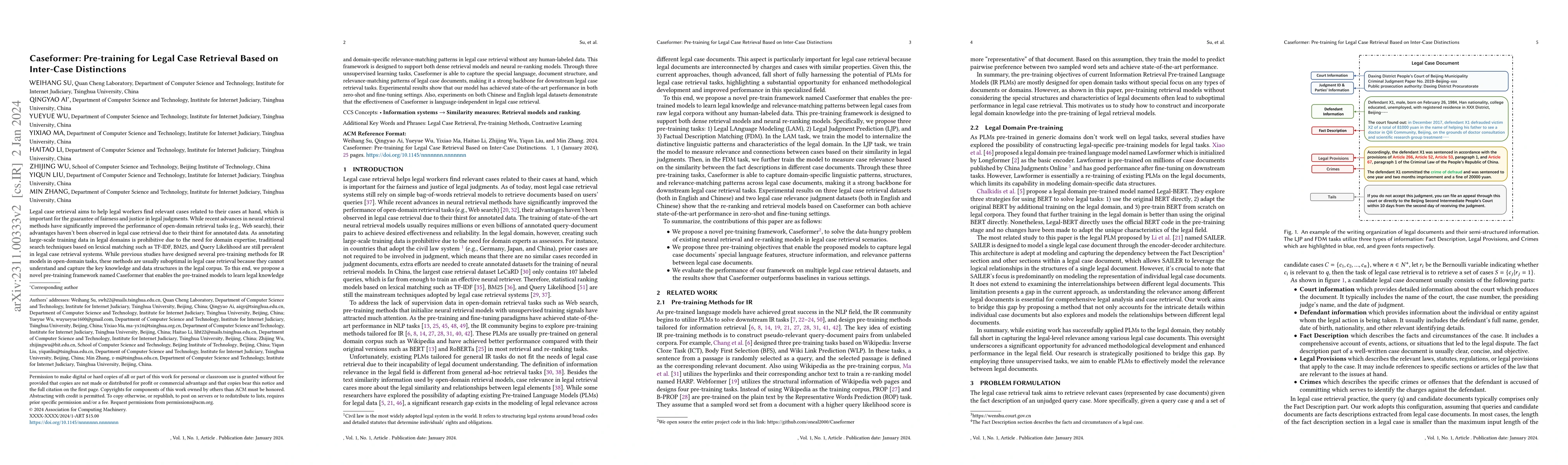 Thumbnail for Caseformer: Pre-training for Legal Case Retrieval Based on Inter-Case
  Distinctions