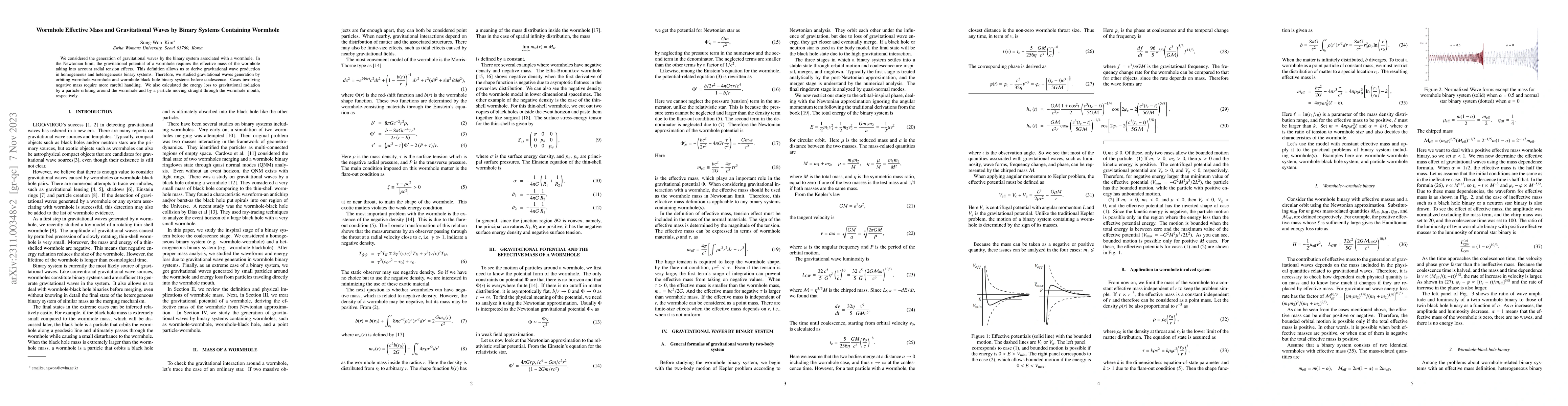 Thumbnail for Wormhole Effective Mass and Gravitational Waves by Binary Systems
  Containing Wormhole