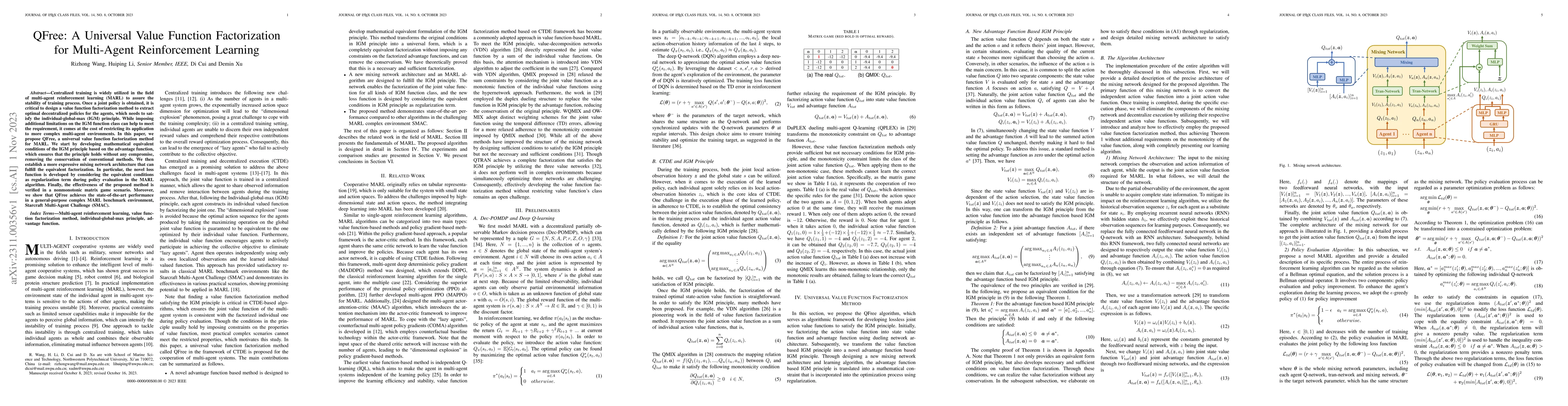 Thumbnail for QFree: A Universal Value Function Factorization for Multi-Agent
  Reinforcement Learning