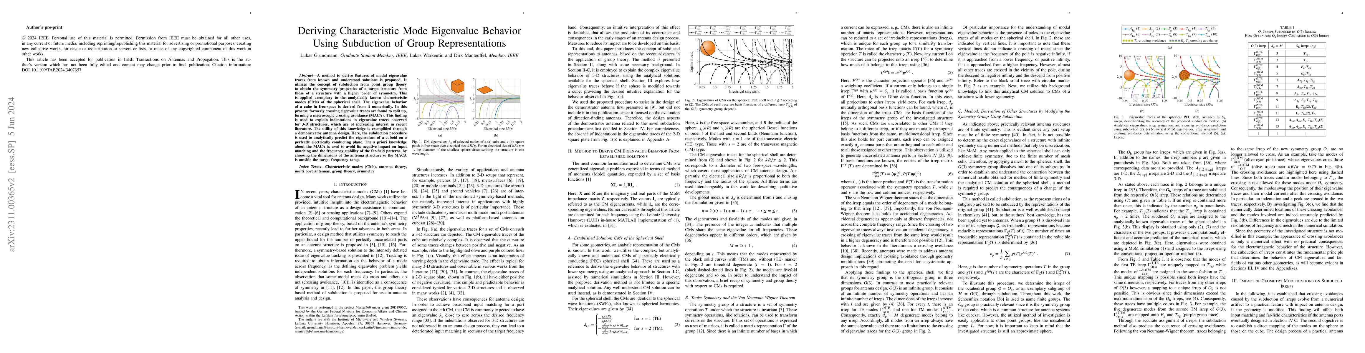 Thumbnail for Deriving Characteristic Mode Eigenvalue Behavior Using Subduction of
  Group Representations