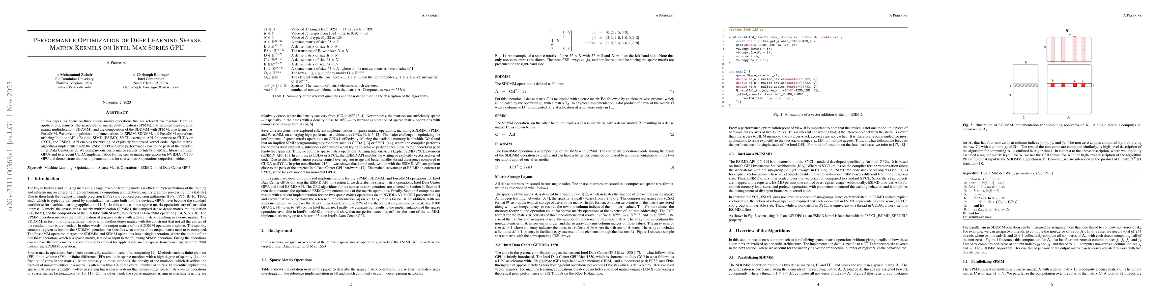 Thumbnail for Performance Optimization of Deep Learning Sparse Matrix Kernels on Intel
  Max Series GPU