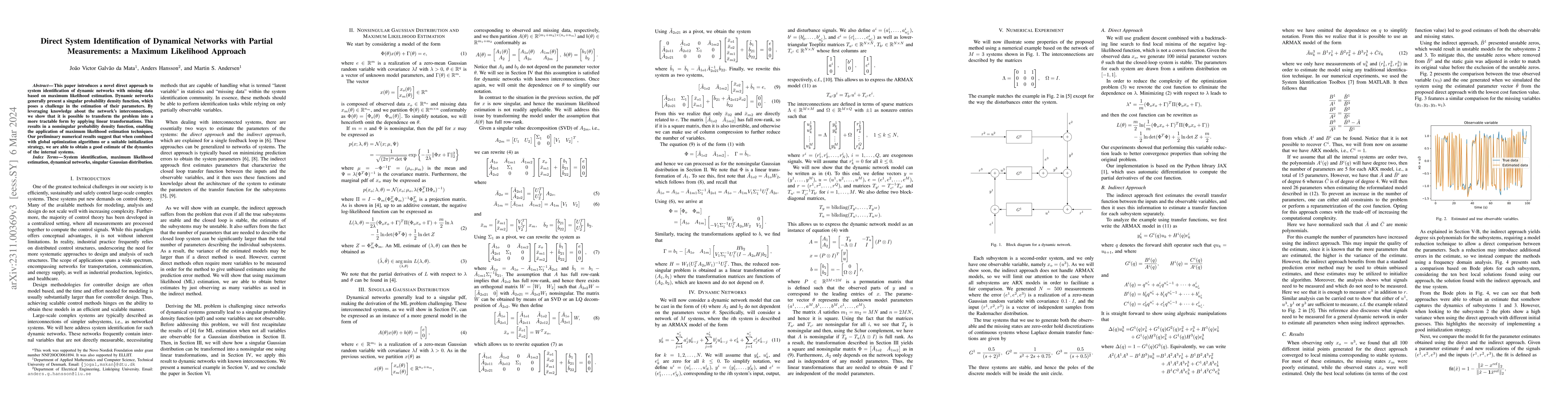 Thumbnail for Direct System Identification of Dynamical Networks with Partial
  Measurements: a Maximum Likelihood Approach