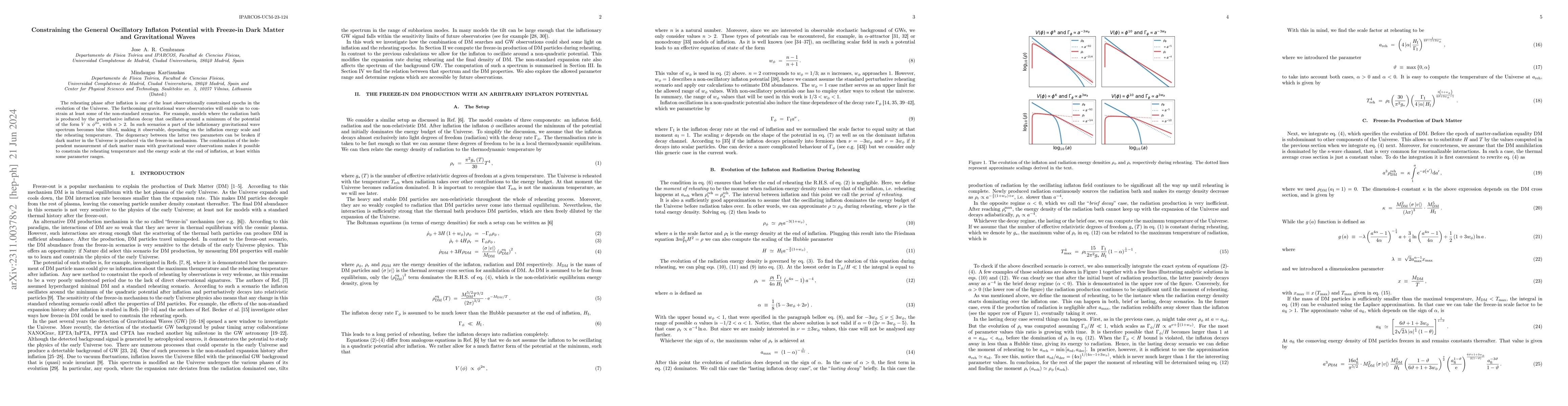 Thumbnail for Constraining the General Oscillatory Inflaton Potential with Freeze-in
  Dark Matter and Gravitational Waves