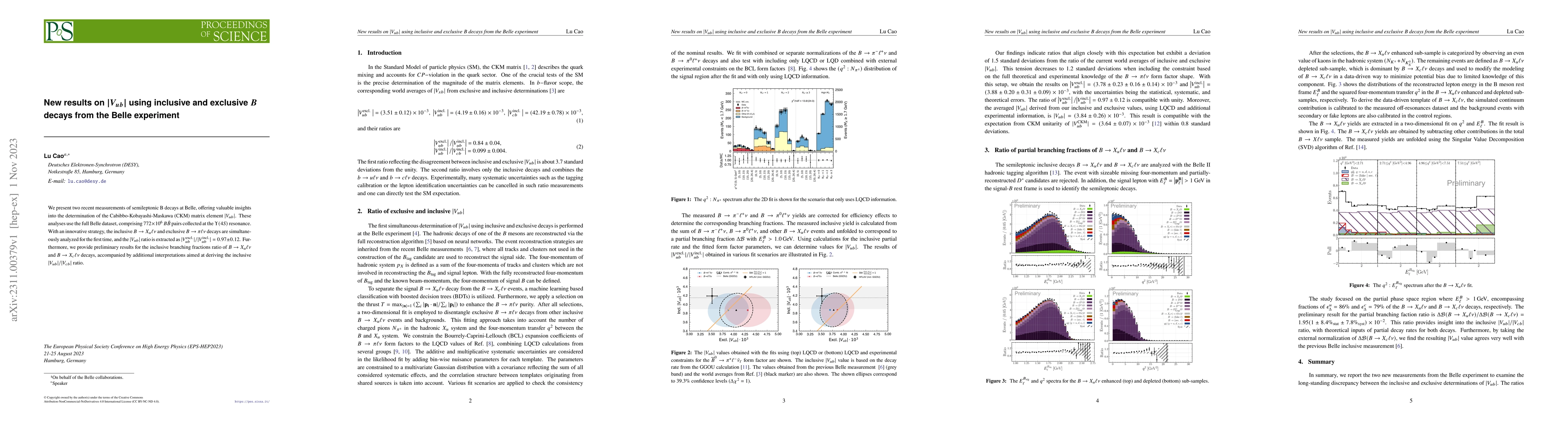 Thumbnail for New results on $|V_{ub}|$ using inclusive and exclusive $B$ decays from
  the Belle experiment