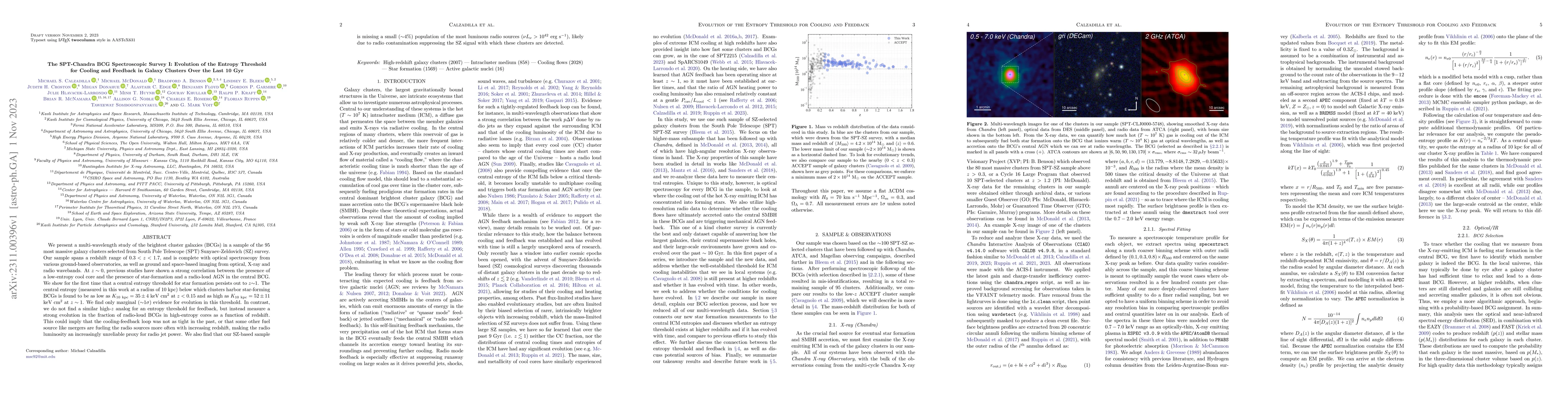 Thumbnail for The SPT-Chandra BCG Spectroscopic Survey I: Evolution of the Entropy
  Threshold for Cooling and Feedback in Galaxy Clusters Over the Last 10 Gyr