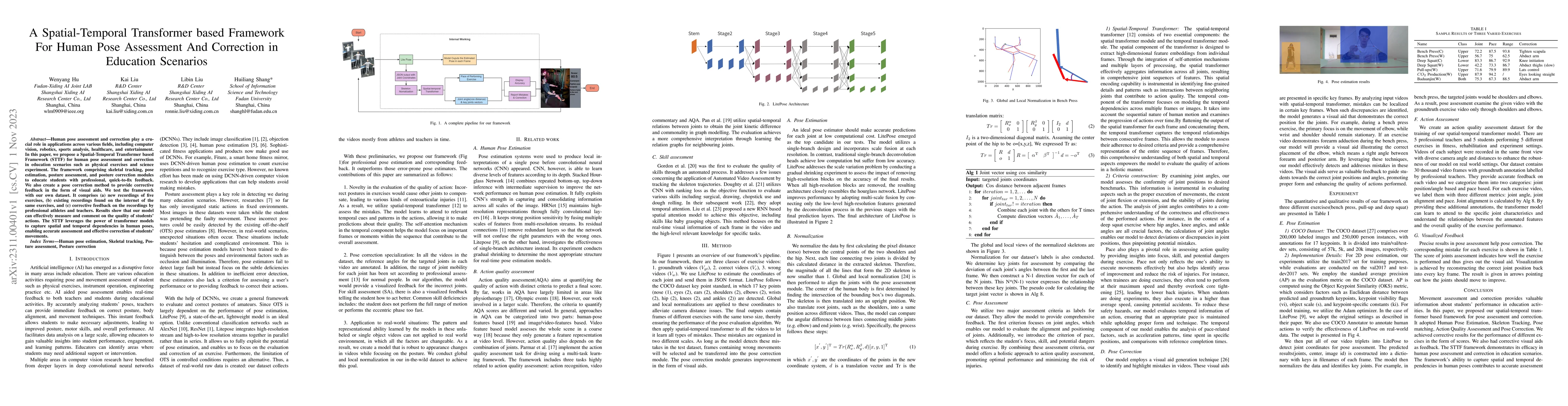 Thumbnail for A Spatial-Temporal Transformer based Framework For Human Pose Assessment
  And Correction in Education Scenarios