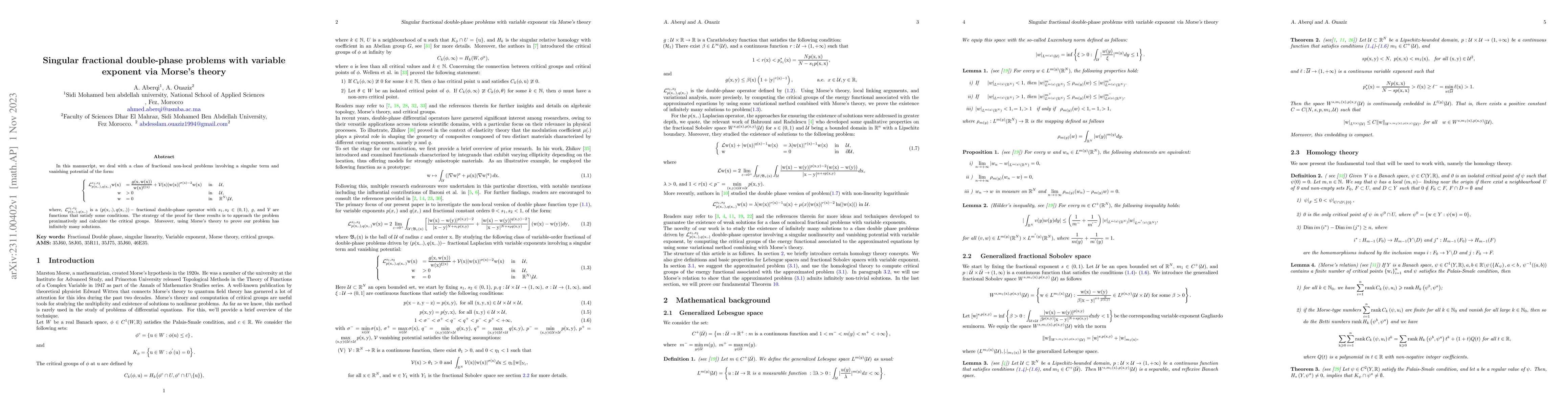 Thumbnail for Singular fractional double-phase problems with variable exponent via
  Morse's theory
