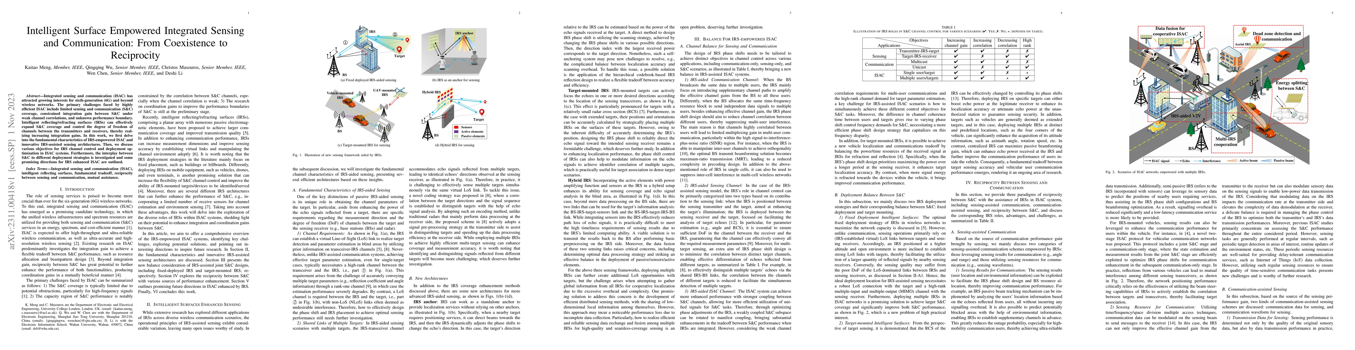 Thumbnail for Intelligent Surface Empowered Integrated Sensing and Communication: From
  Coexistence to Reciprocity