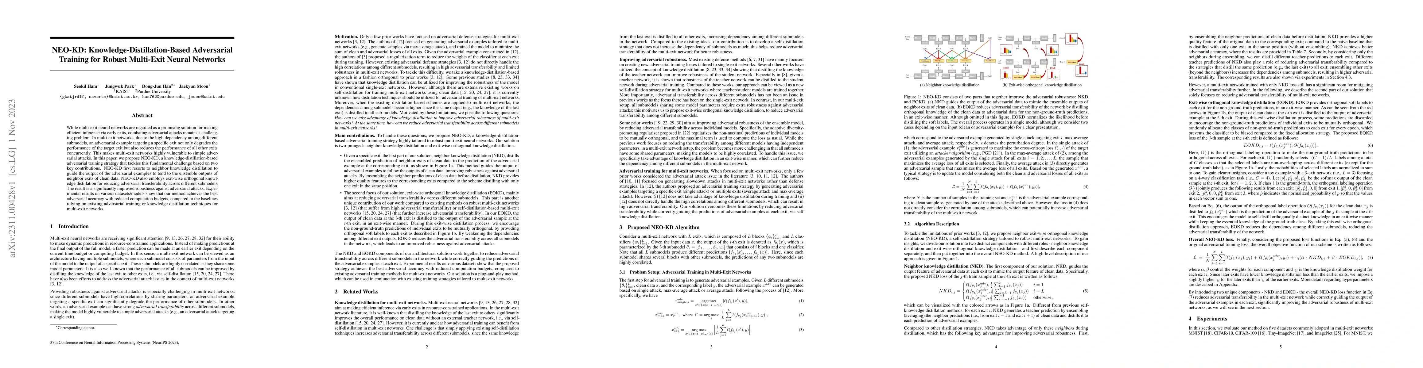 Thumbnail for NEO-KD: Knowledge-Distillation-Based Adversarial Training for Robust
  Multi-Exit Neural Networks