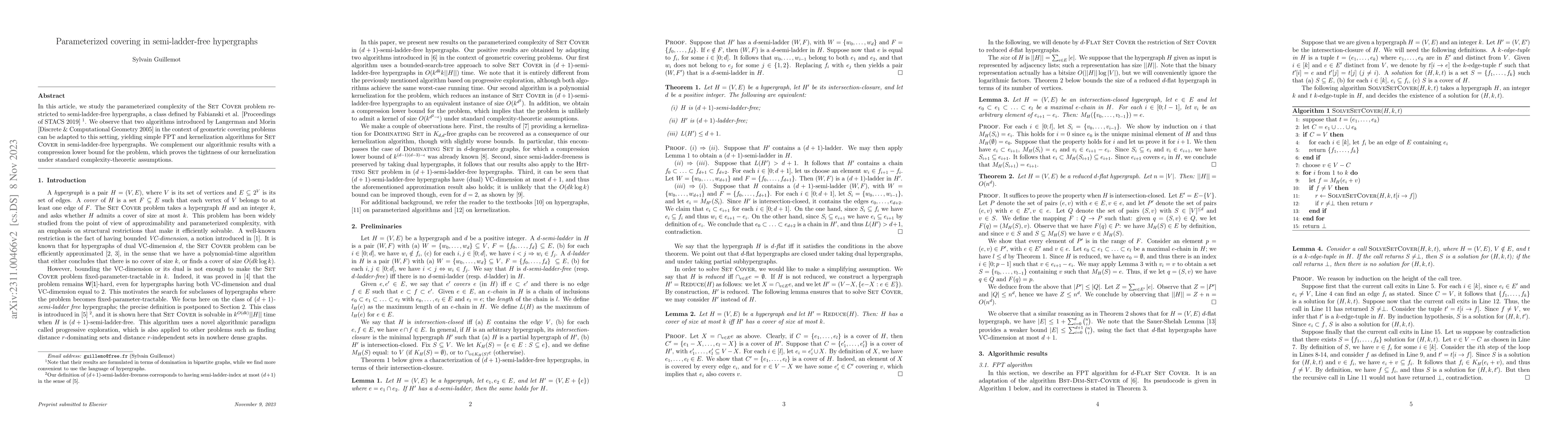 Thumbnail for Parameterized covering in semi-ladder-free hypergraphs