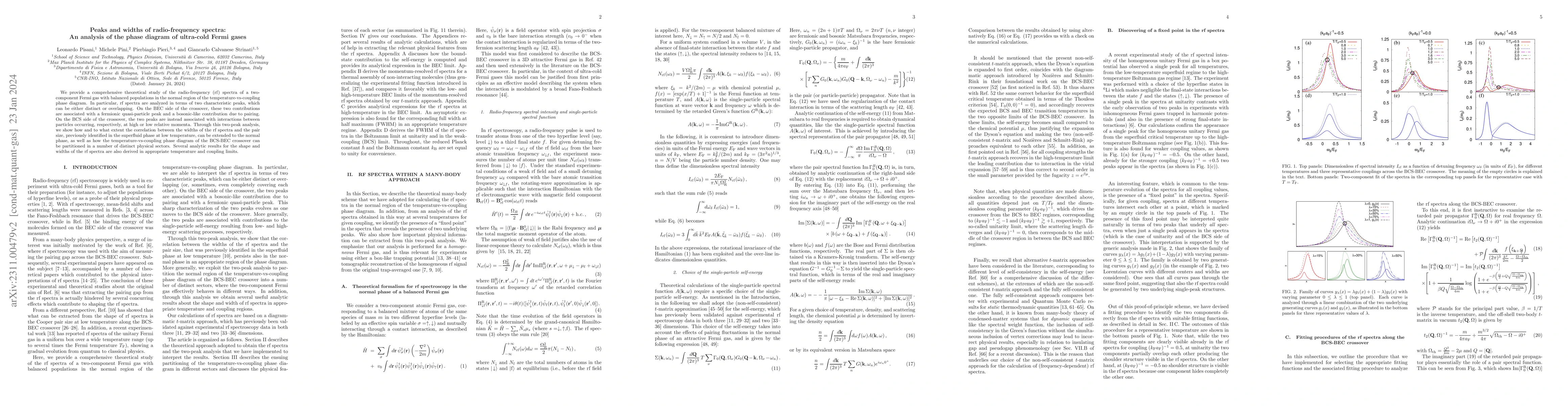 Thumbnail for Peaks and widths of radio-frequency spectra: An analysis of the phase
  diagram of ultra-cold Fermi gases