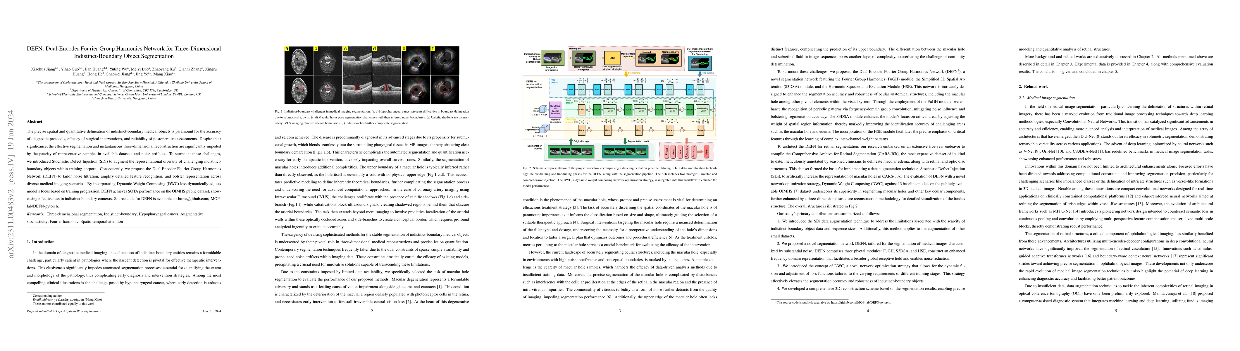 Thumbnail for DEFN: Dual-Encoder Fourier Group Harmonics Network for Three-Dimensional
  Indistinct-Boundary Object Segmentation