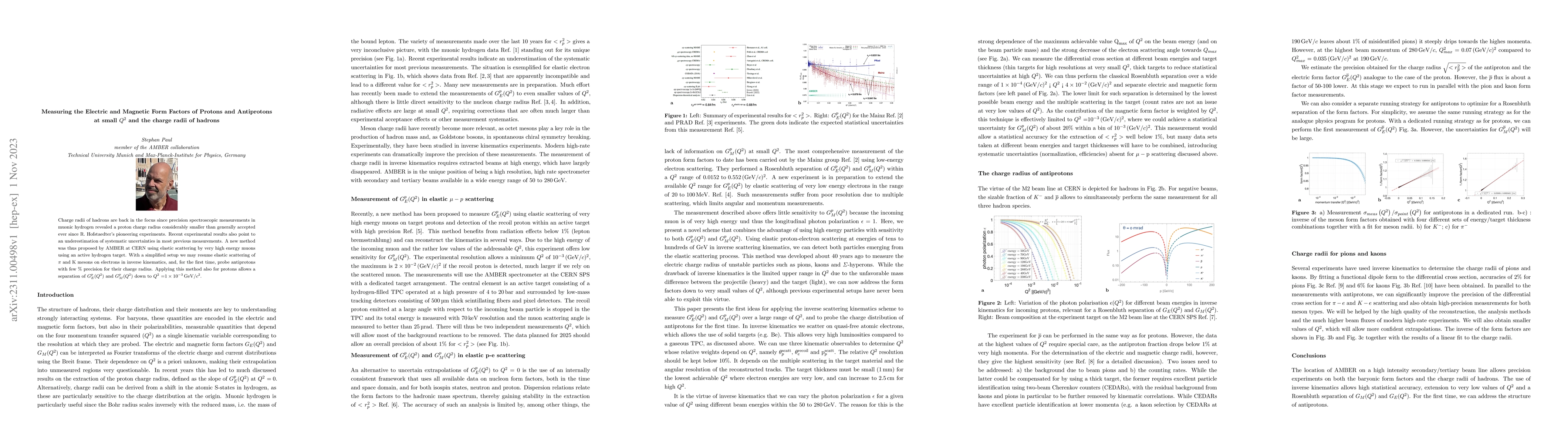 Thumbnail for Measuring the Electric and Magnetic Form Factors of Protons and
  Antiprotons at small $Q^2$ and the charge radii of hadrons