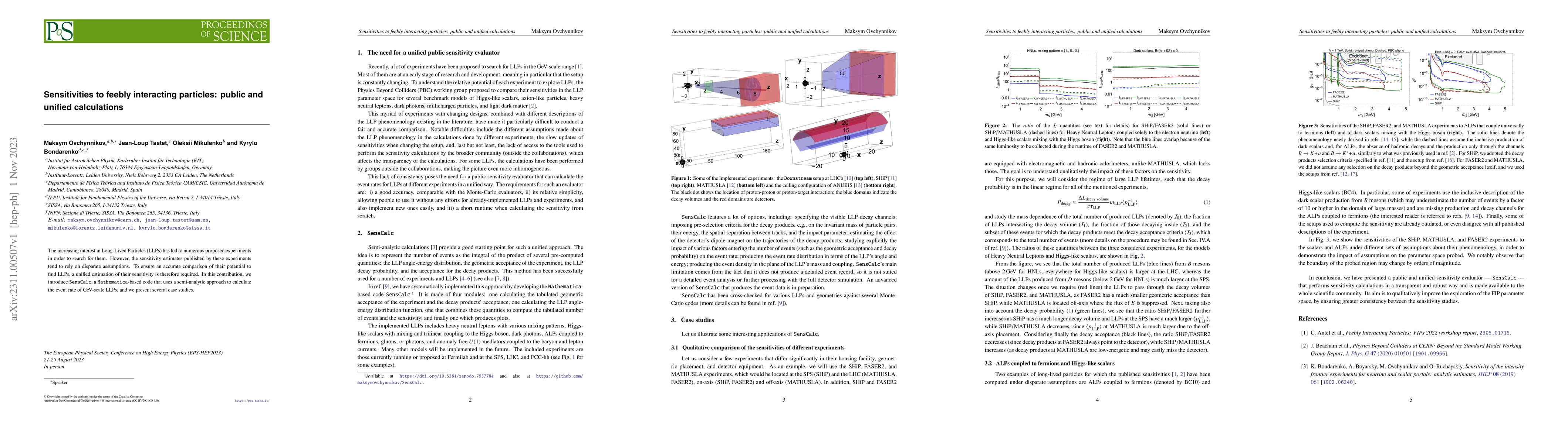 Thumbnail for Sensitivities to feebly interacting particles: public and unified
  calculations