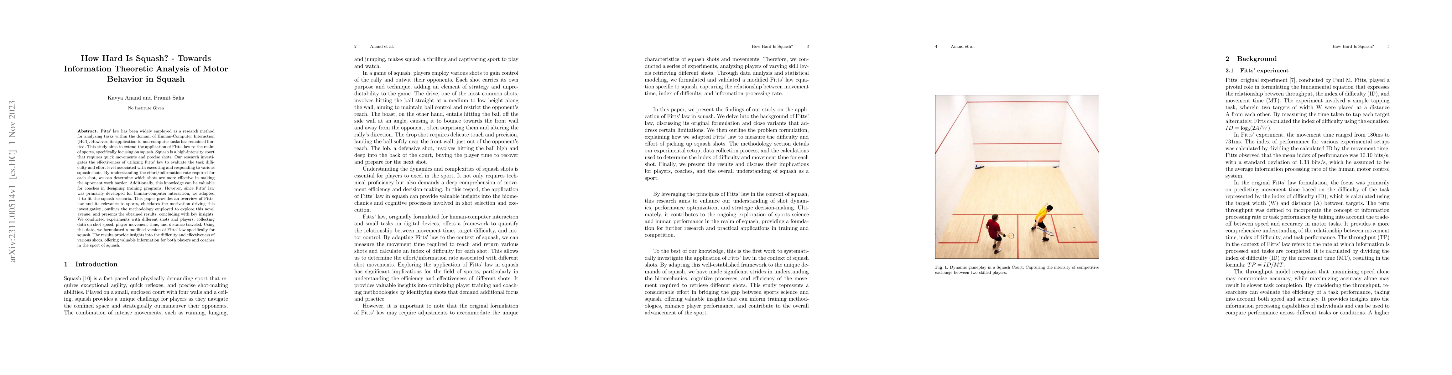 Thumbnail for How Hard Is Squash? -- Towards Information Theoretic Analysis of Motor
  Behavior in Squash