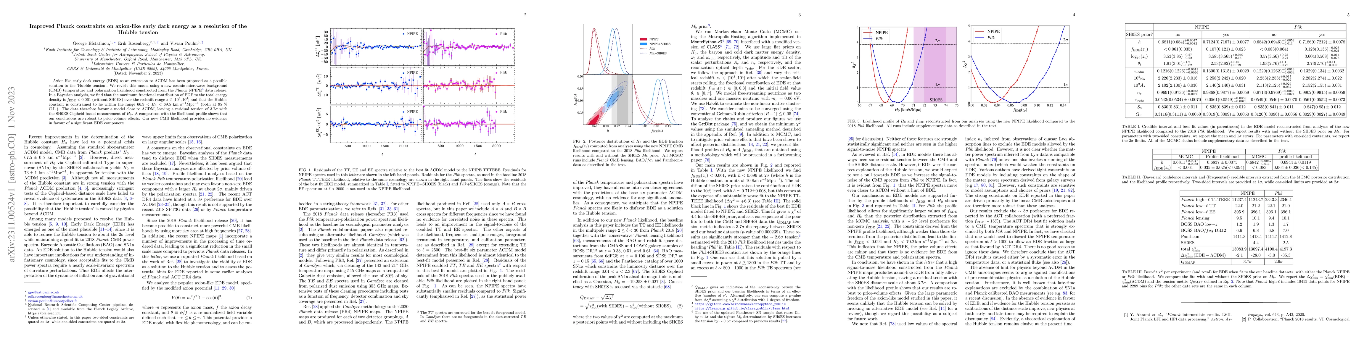 Thumbnail for Improved Planck constraints on axion-like early dark energy as a
  resolution of the Hubble tension