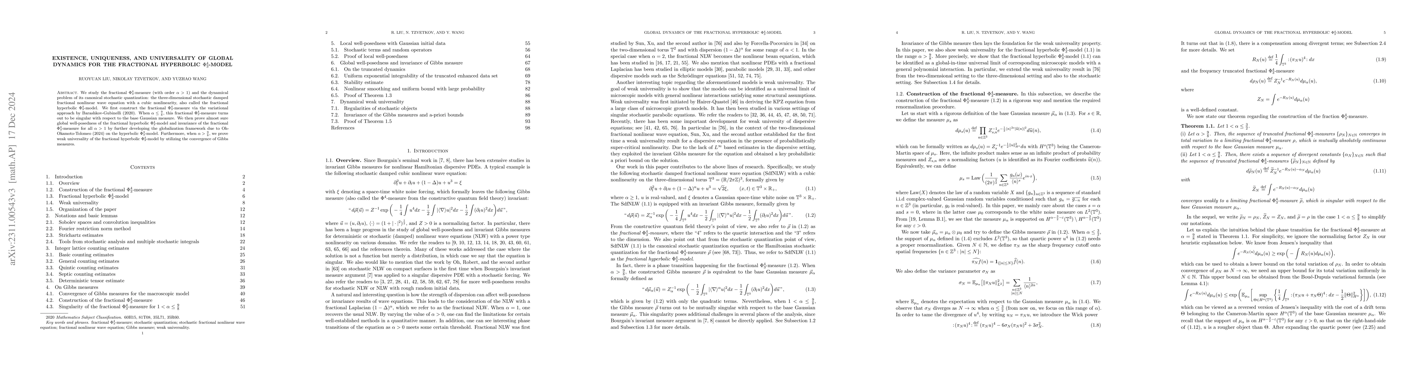Thumbnail for Existence, uniqueness, and universality of global dynamics for the
  fractional hyperbolic $\Phi^4_3$-model