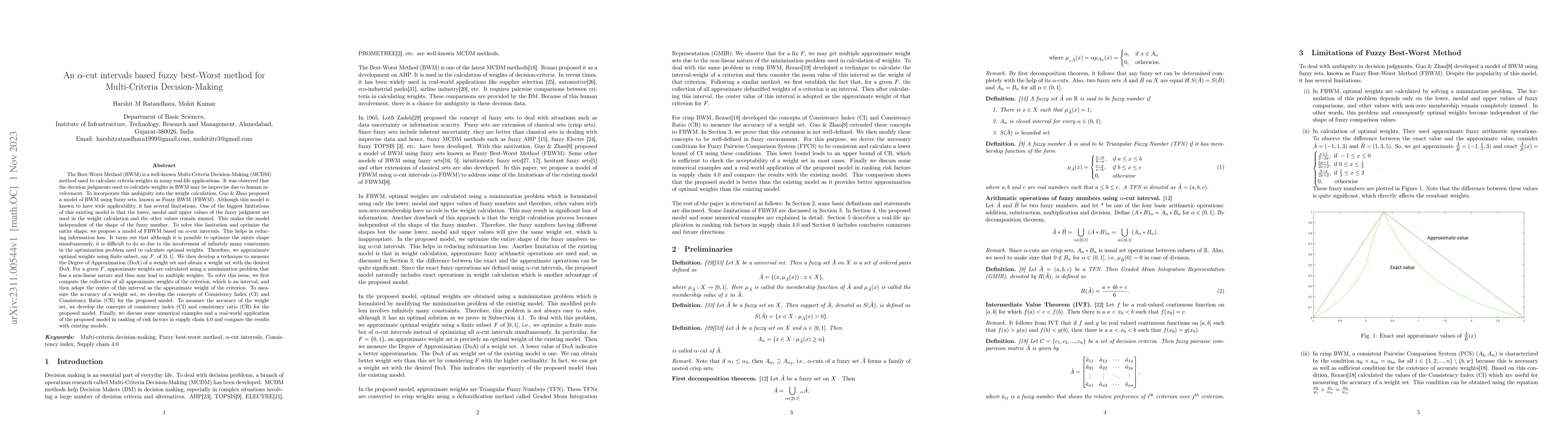 Thumbnail for An {\alpha}-cut intervals based fuzzy best-Worst method for
  Multi-Criteria Decision-Making