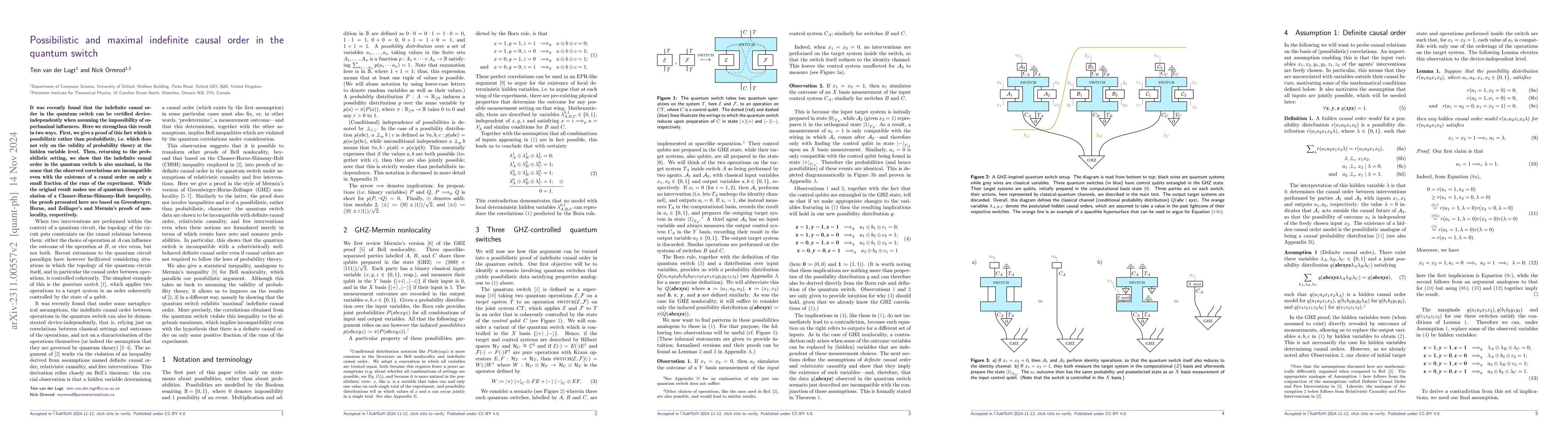 Thumbnail for Possibilistic and maximal indefinite causal order in the quantum switch