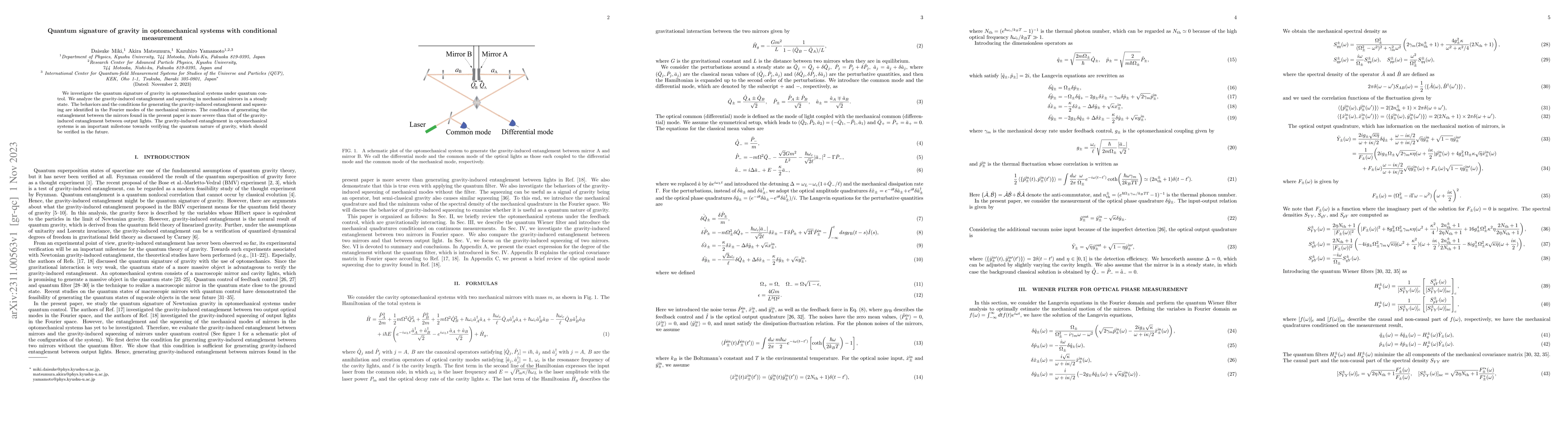 Thumbnail for Quantum signature of gravity in optomechanical systems with conditional
  measurement
