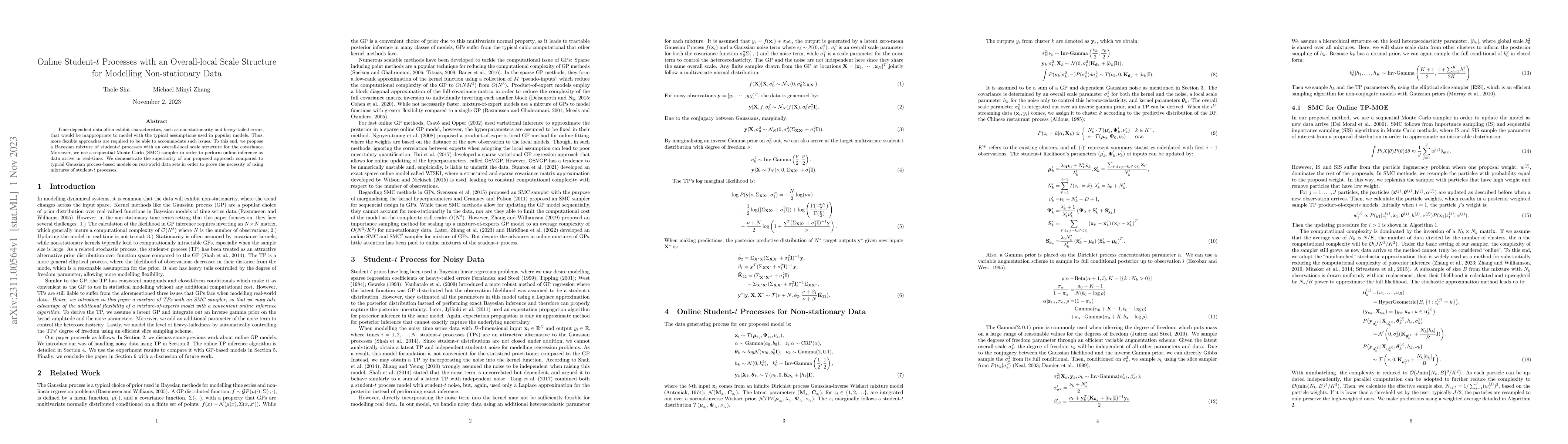 Thumbnail for Online Student-$t$ Processes with an Overall-local Scale Structure for
  Modelling Non-stationary Data