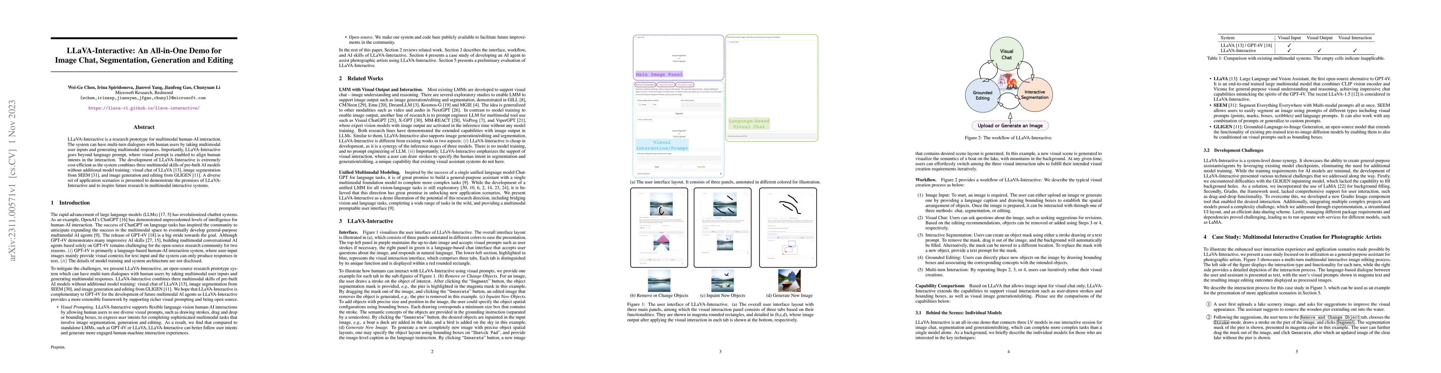 Thumbnail for LLaVA-Interactive: An All-in-One Demo for Image Chat, Segmentation,
  Generation and Editing
