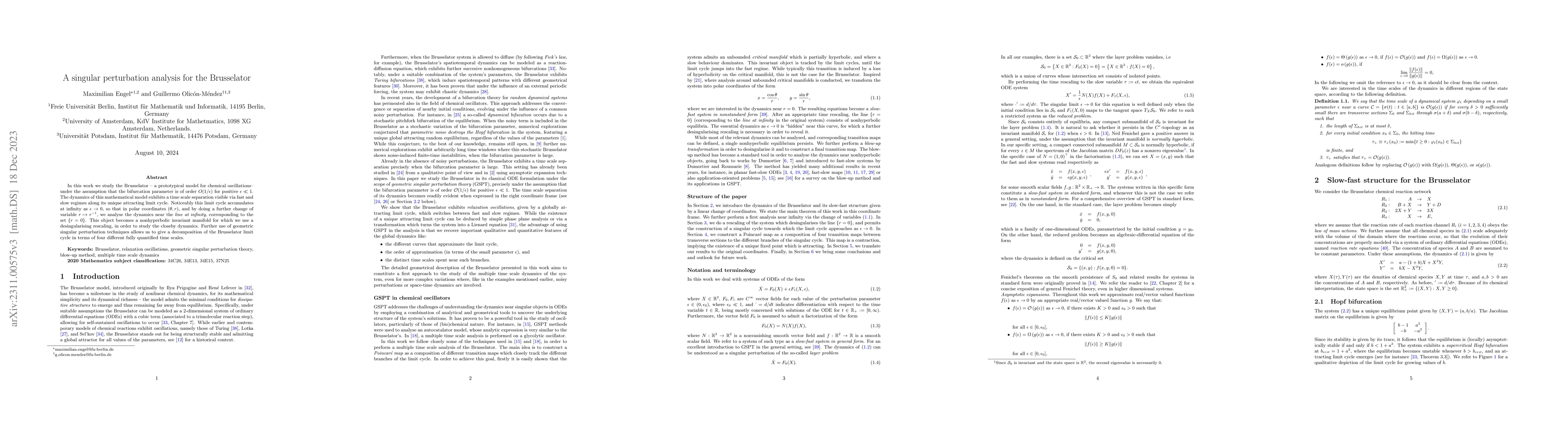 Thumbnail for A singular perturbation analysis for the Brusselator