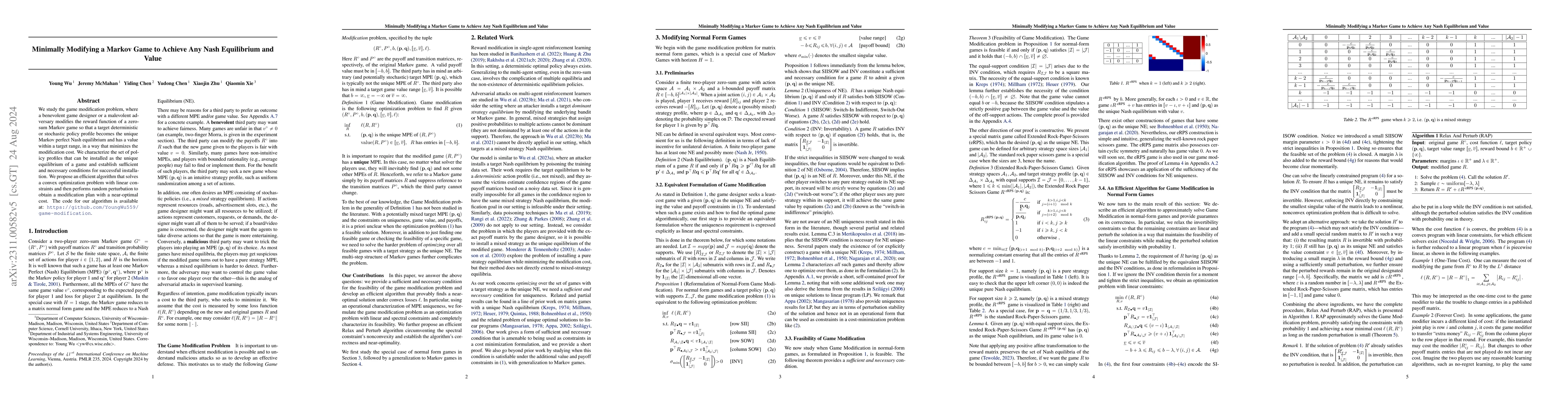 Thumbnail for Minimally Modifying a Markov Game to Achieve Any Nash Equilibrium and
  Value