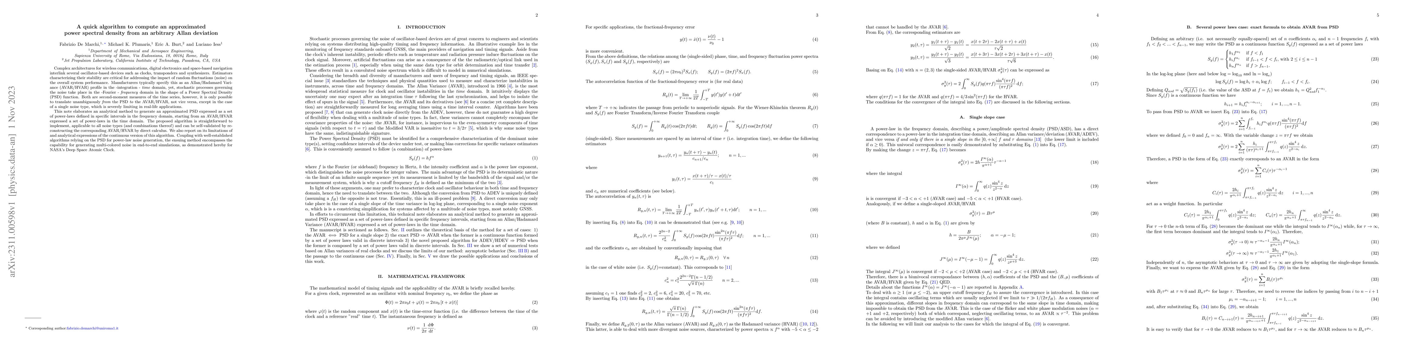 Thumbnail for A quick algorithm to compute an approximated power spectral density from
  an arbitrary Allan deviation
