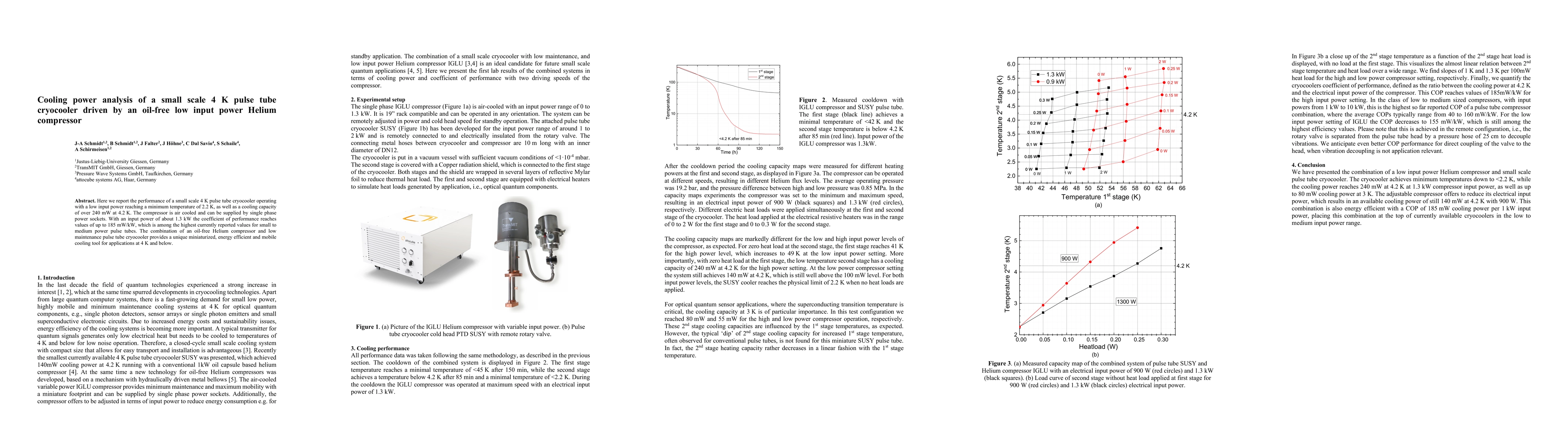 Thumbnail for Cooling power analysis of a small scale 4 K pulse tube cryocooler driven
  by an oil-free low input power Helium compressor