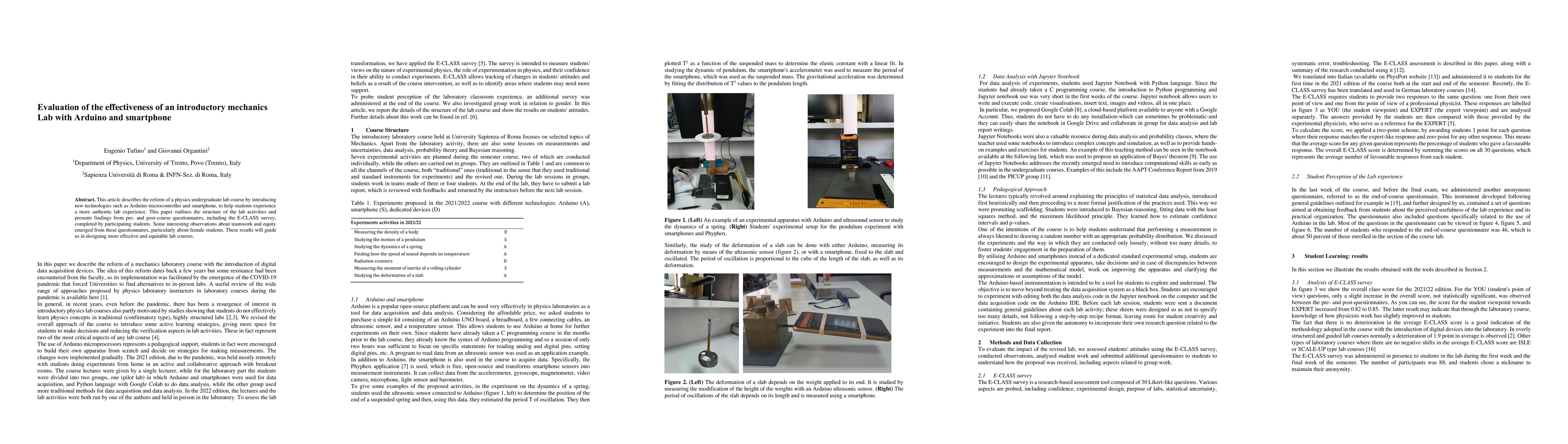 Thumbnail for Evaluation of the effectiveness of an introductory mechanics Lab with
  Arduino and smartphone