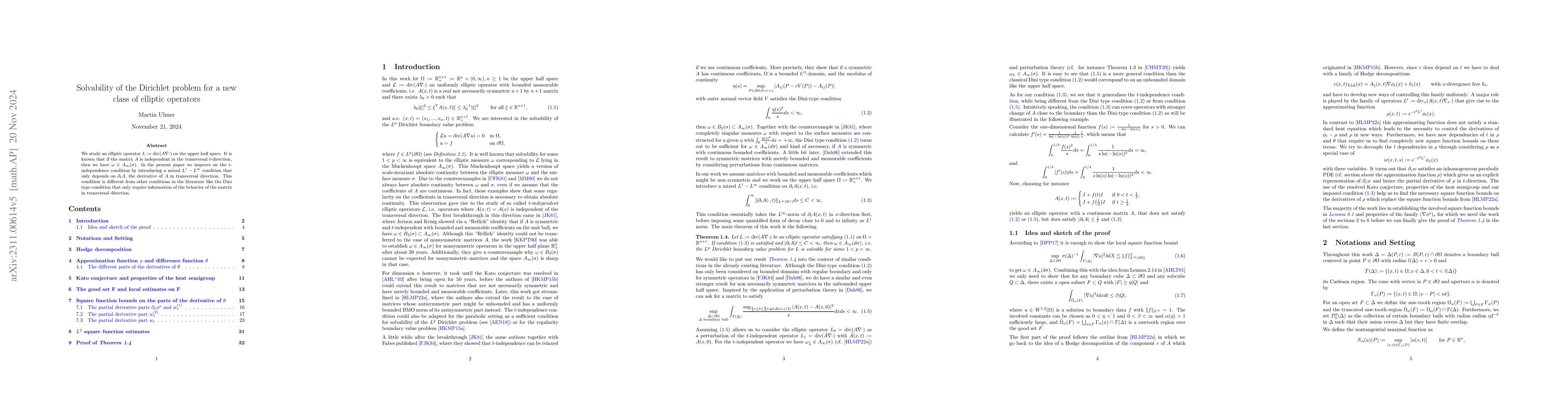 Thumbnail for On a mixed $L^1-L^\infty$ type Carleson condition on the nontangential
  derivative of A for an elliptic operator