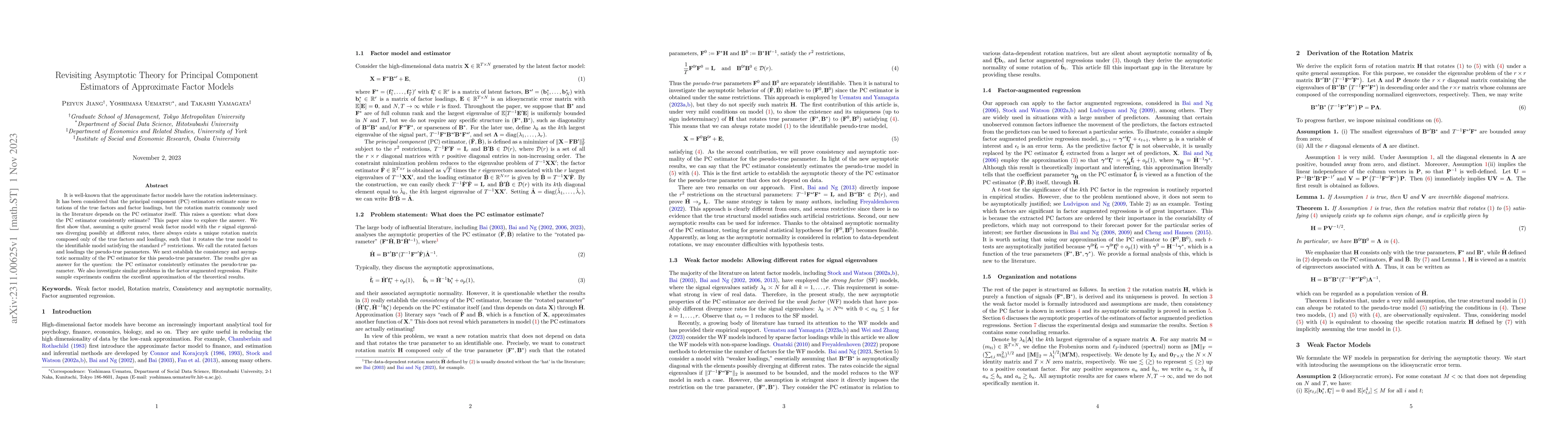 Thumbnail for Revisiting Asymptotic Theory for Principal Component Estimators of
  Approximate Factor Models