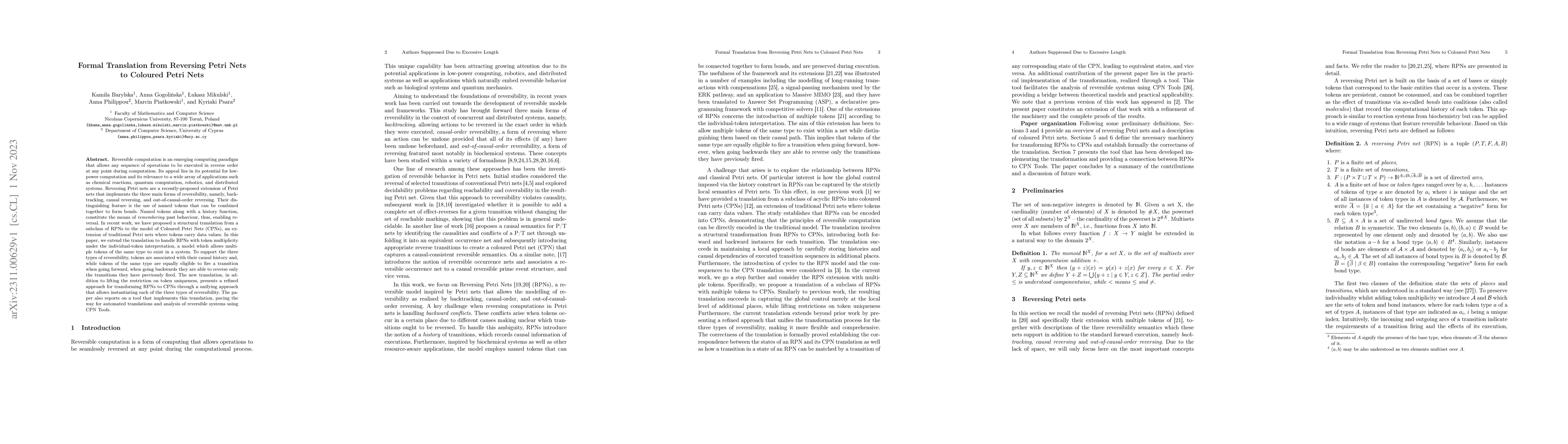 Thumbnail for Formal Translation from Reversing Petri Nets to Coloured Petri Nets