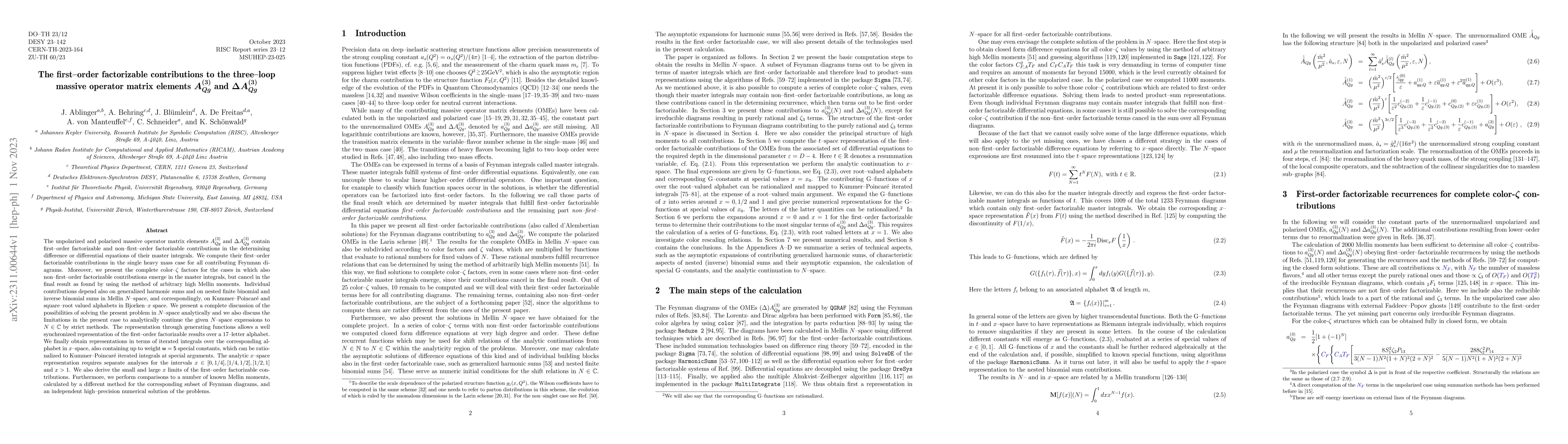 Thumbnail for The first-order factorizable contributions to the three-loop massive
  operator matrix elements $A_{Qg}^{(3)}$ and $\Delta A_{Qg}^{(3)}$