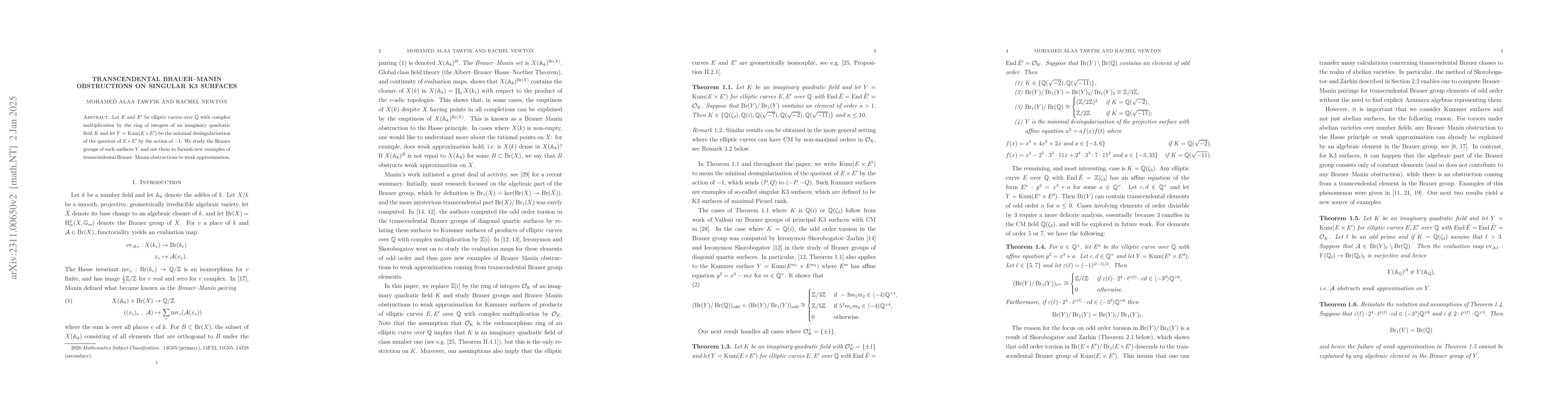 Thumbnail for Transcendental Brauer-Manin obstructions on singular K3 surfaces