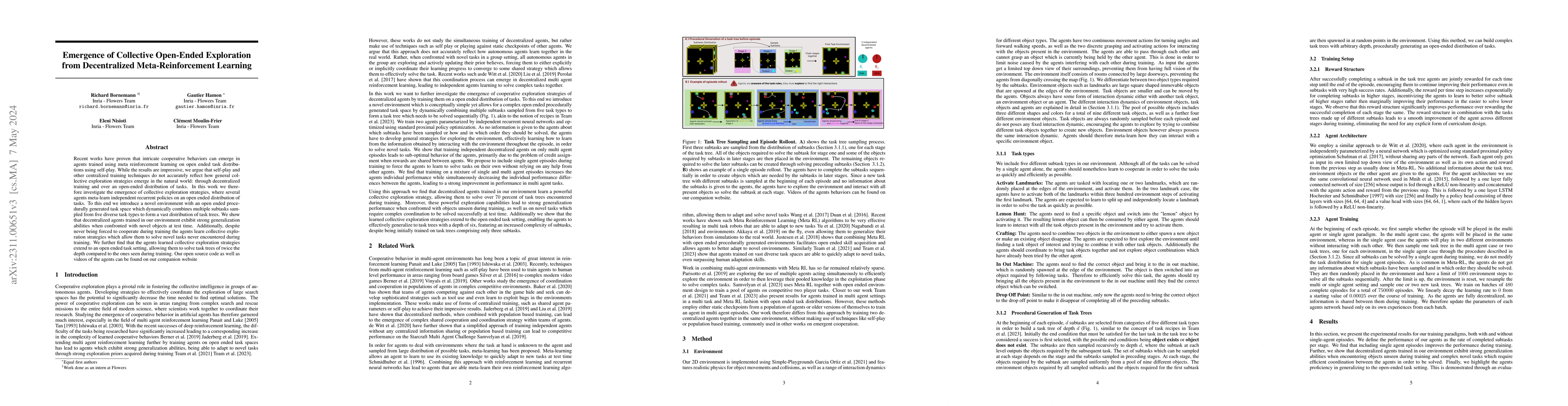Thumbnail for Emergence of Collective Open-Ended Exploration from Decentralized
  Meta-Reinforcement Learning