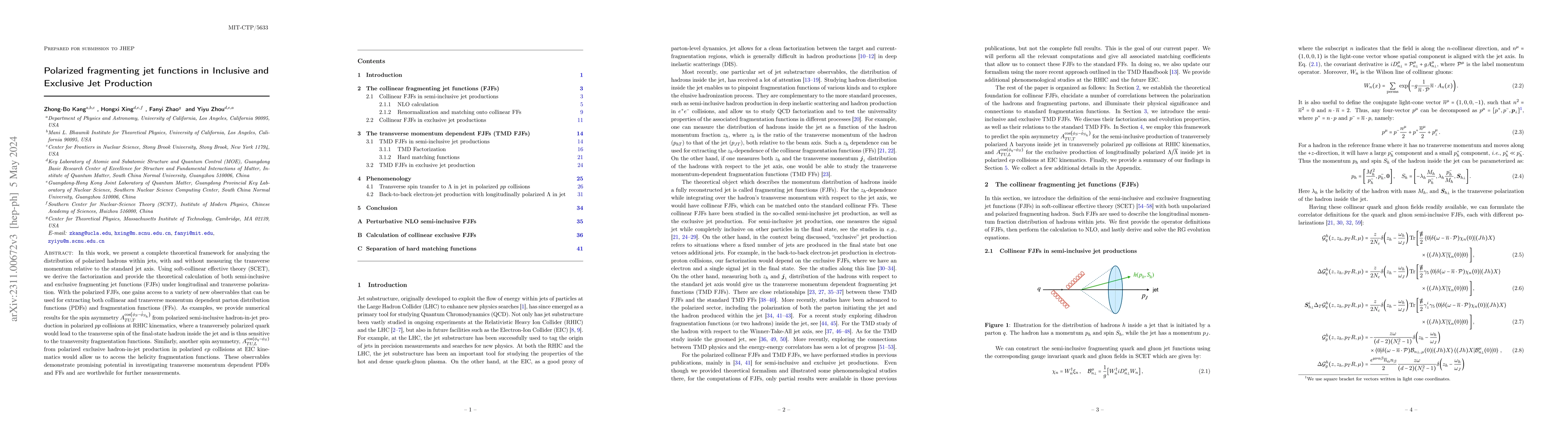 Thumbnail for Polarized fragmenting jet functions in Inclusive and Exclusive Jet
  Production