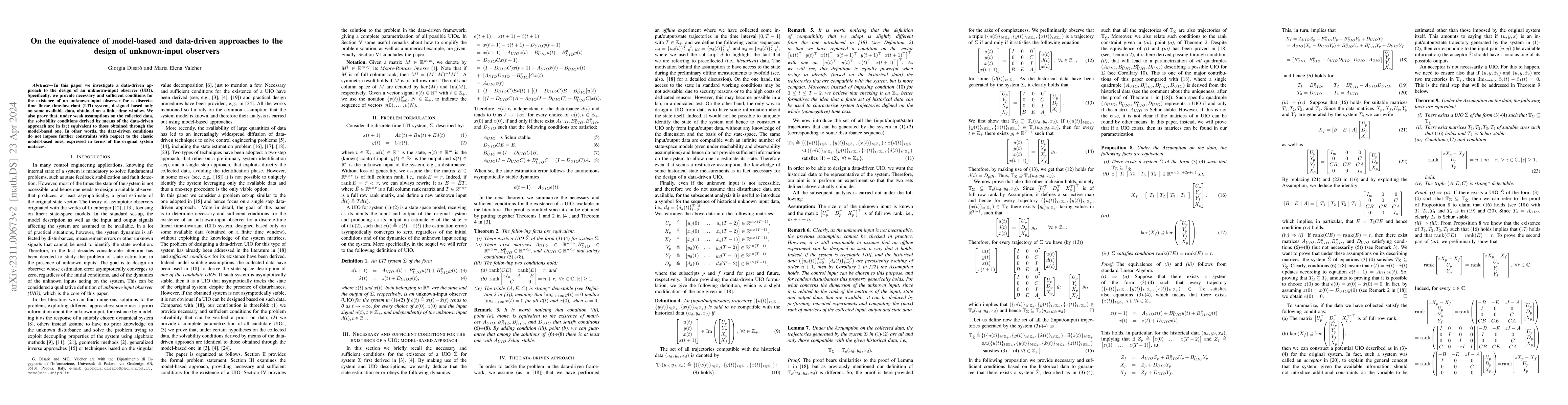Thumbnail for On the equivalence of model-based and data-driven approaches to the
  design of unknown-input observers