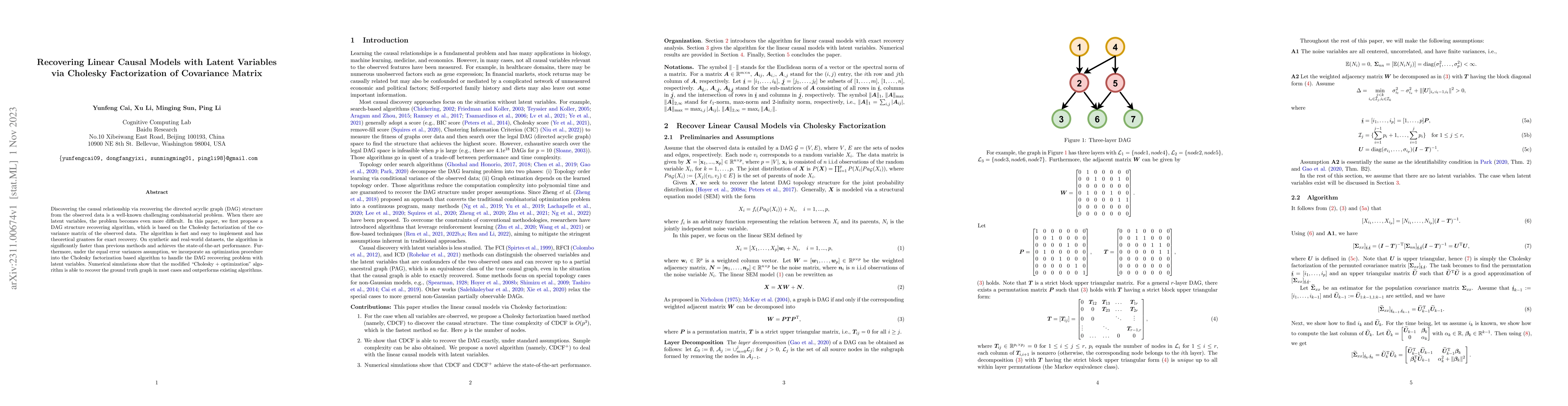 Thumbnail for Recovering Linear Causal Models with Latent Variables via Cholesky
  Factorization of Covariance Matrix