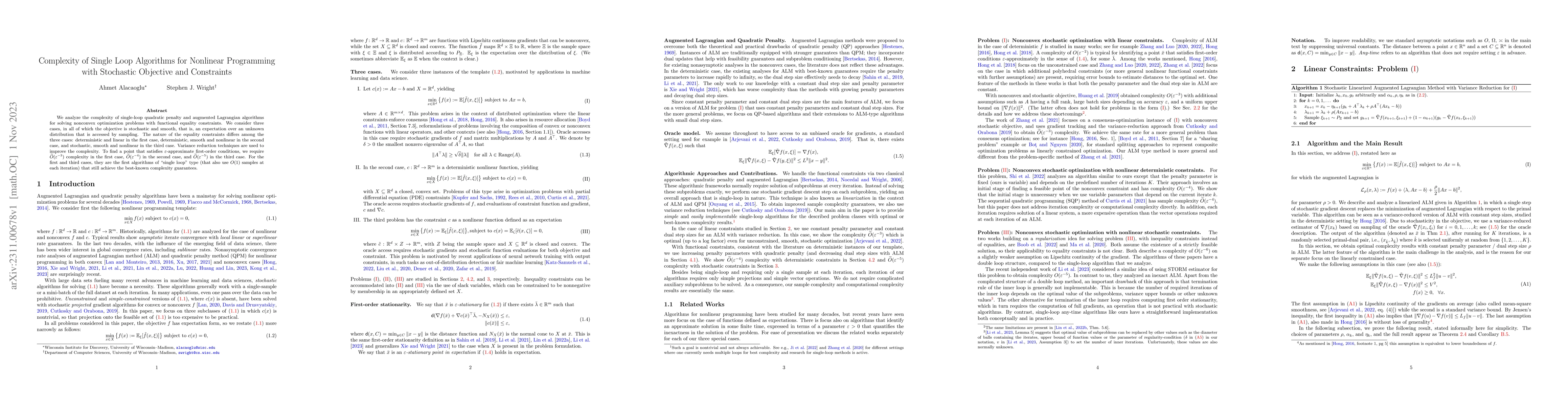 Thumbnail for Complexity of Single Loop Algorithms for Nonlinear Programming with
  Stochastic Objective and Constraints