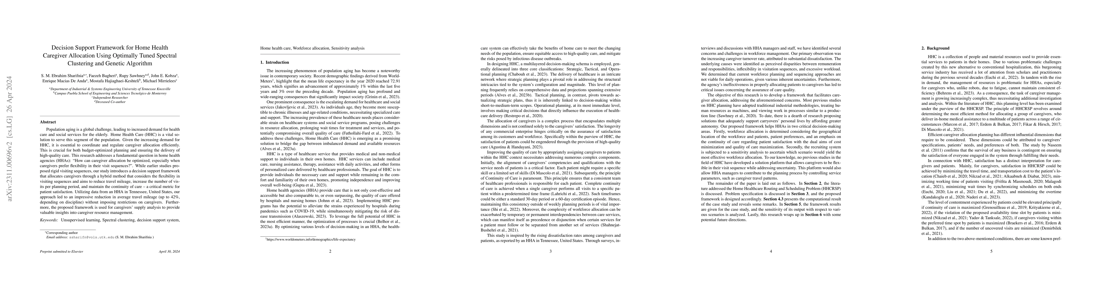 Thumbnail for Decision Support Framework for Home Health Caregiver Allocation Using
  Optimally Tuned Spectral Clustering and Genetic Algorithm