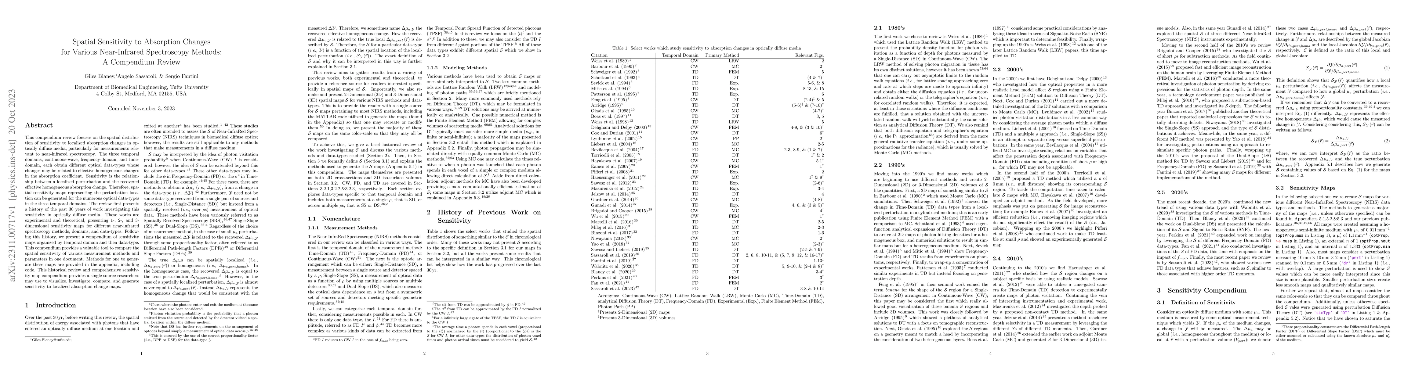 Thumbnail for Spatial Sensitivity to Absorption Changes for Various Near-Infrared
  Spectroscopy Methods: A Compendium Review